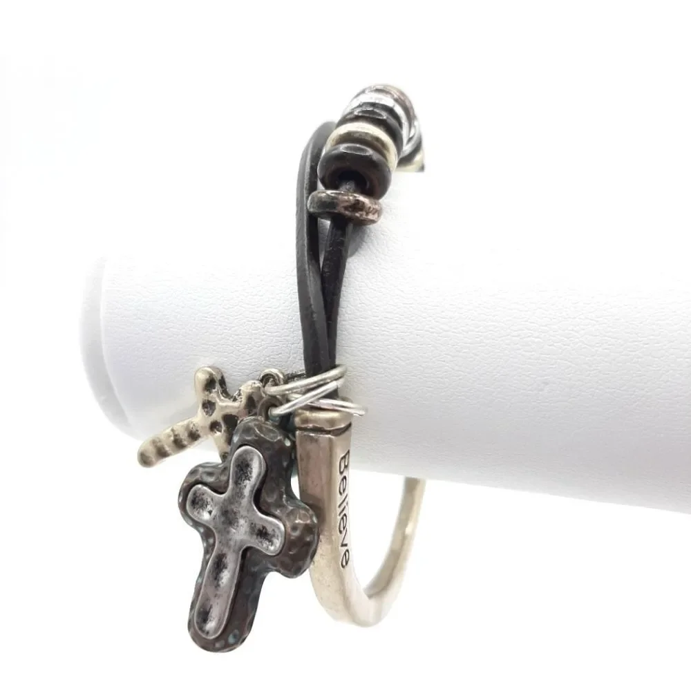 Cross Believe Cord Beaded Mixed Metas Bracelet New - Picture 3 of 3